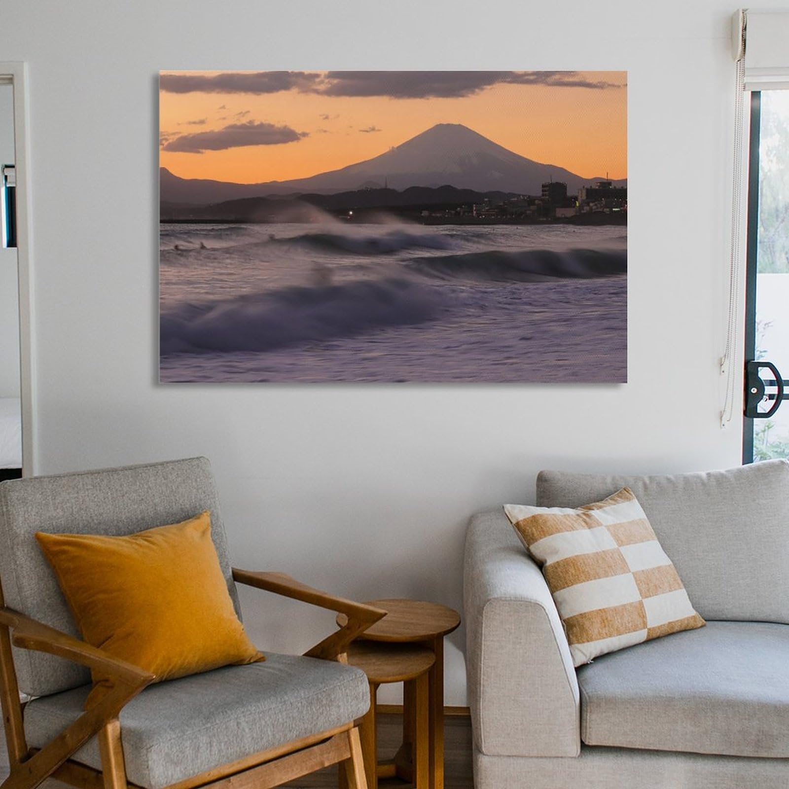 Amazon.co.jp: 絵画 神奈川県 茅ヶ崎の海と夕暮れと富士山